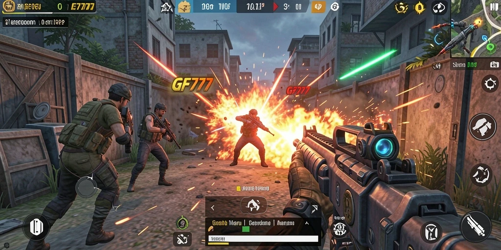 Screenshot gameplay <strong>GF777</strong> menampilkan aksi seru dalam pertempuran TPS.