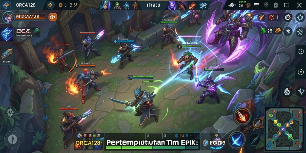 Gameplay MOBA yang intens dan seru dalam ORCA128.