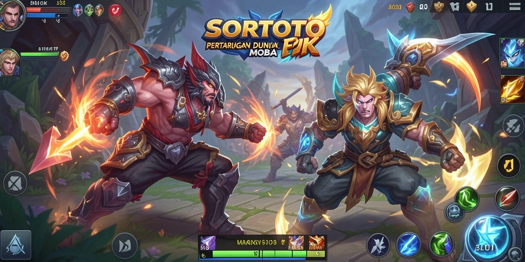 Gameplay SORTOTO yang seru dan penuh aksi dalam pertarungan MOBA.